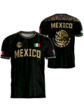 Men's Summer Short Sleeve T-Shirt Mexican Tourism Cultural Souvenir, Country Graphic Tee, Dark Pattern Round Neck, Outdoor Casual Fashion Print