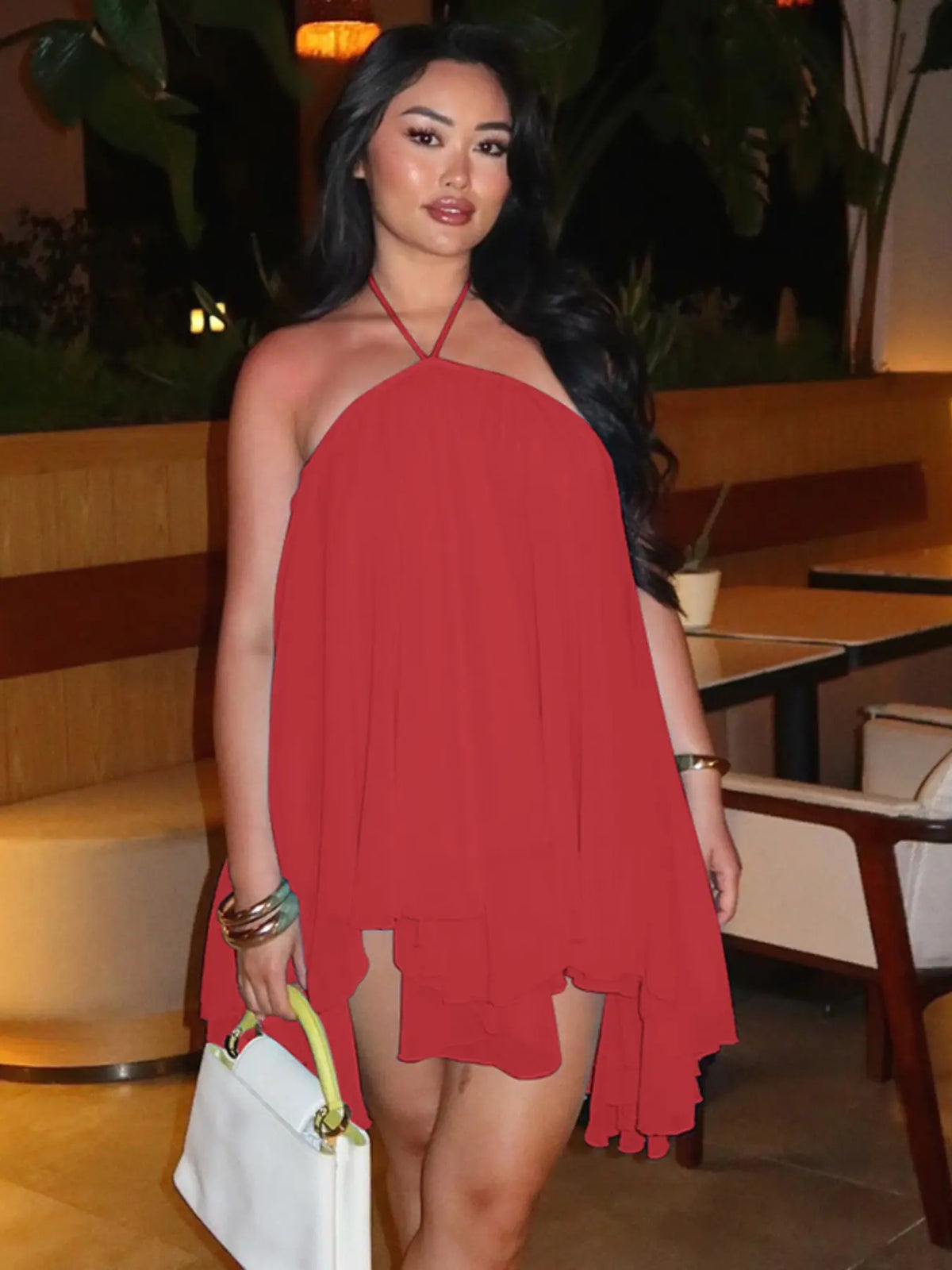 Women Summer Beach Dresses Fashion Sundress Halter Sleeveless Party Club Chiffon Basic Midi Dress