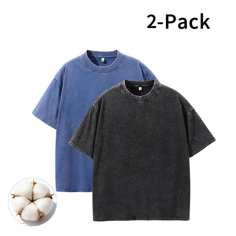 Men's Vintage Washed Cotton Streetwear T-Shirts, 2/4-Pack Oversized Plain Round Neck Bundle Short-Sleeve Tops with Cotton Build for Daily Rotation, Men's T Shirts