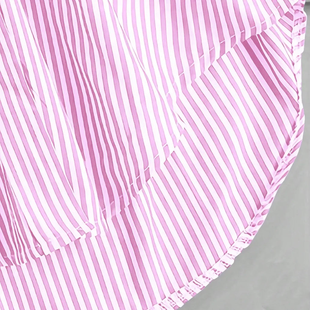 Spring & Summer Women's Striped Long Sleeve Shirt, Casual Versatile Commute Medium-Length Blouse with Buttons, Fashionable Daily Wear Top, Button Front Top