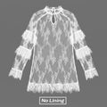 Chicovar  NO Lining! Women's Sheer Lace Dress, See Through, Unlined, Long Sleeve, Crew Neck, Elegant Night Out Mini Dress, Concert, Party, sohochic