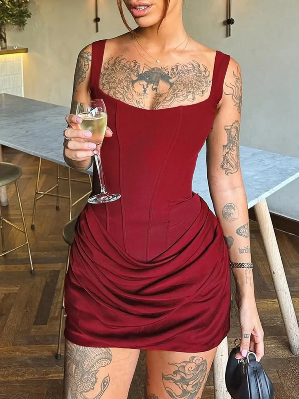 Women Boned Corset Dress Sexy Night Club Outfit Ruched Bodycon Celebrity Occasion Wear Mini Party Dress