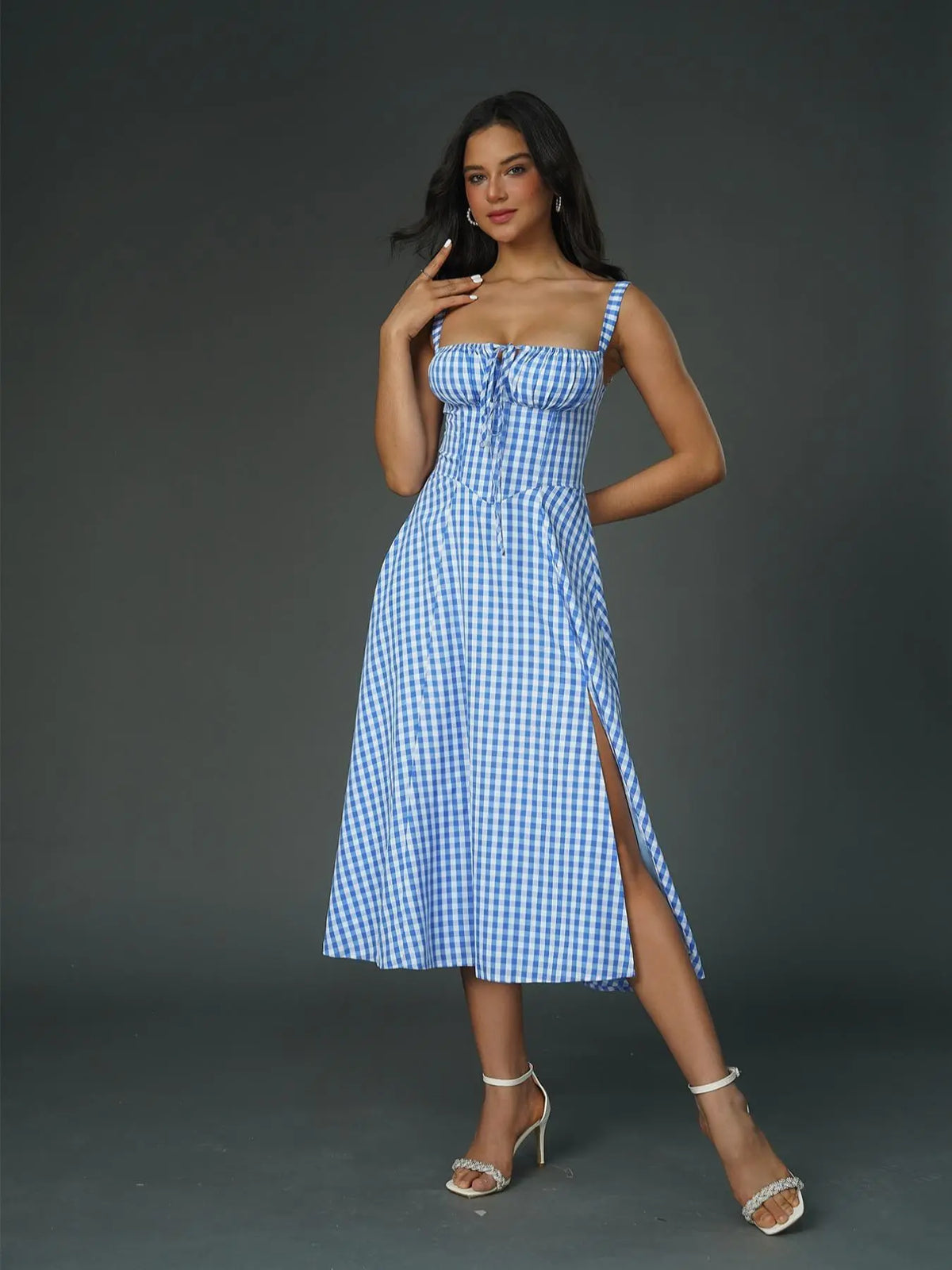 Parthea Women's Plain Ruched Boning Corset Milkmaid Dress, Lace Up Dress, Party Dress, Fit, Tie Front Dress, Aesthetic Square Neck Midi Dress, Dresses for Women, Frenchy Style Non Bodycon Dress Christmas, Formal Dresses, Adjustable Straps, Formal Wear