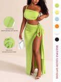 Women's Summer Vacation Set, Sexy Halter Top & High Slit Bodycon Skirt, Ladies' Fashion, Chic Style Fit Womenswear, 2-Piece Ensemble Fitted Clothes, Fashion Clothing Set