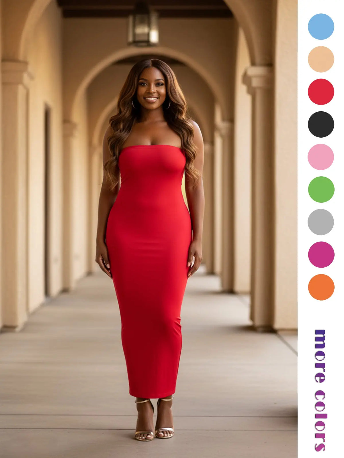Women's Strapless Feminine Midi Dress, Stretchy Long Sleeveless Bodycon Formal Cocktail Party Dress with, Slim Fit Evening Gown, Perfect for Dates, Night Out, Casual and Everyday