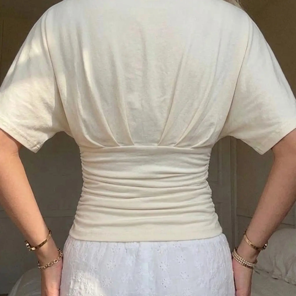 Women's Plain Fitted Top, Minimalist Chic Short Sleeve Casual Basic Top, Soft Drape Fabric, Fresh Campus Style, Daily Commute Wear, All Season Top