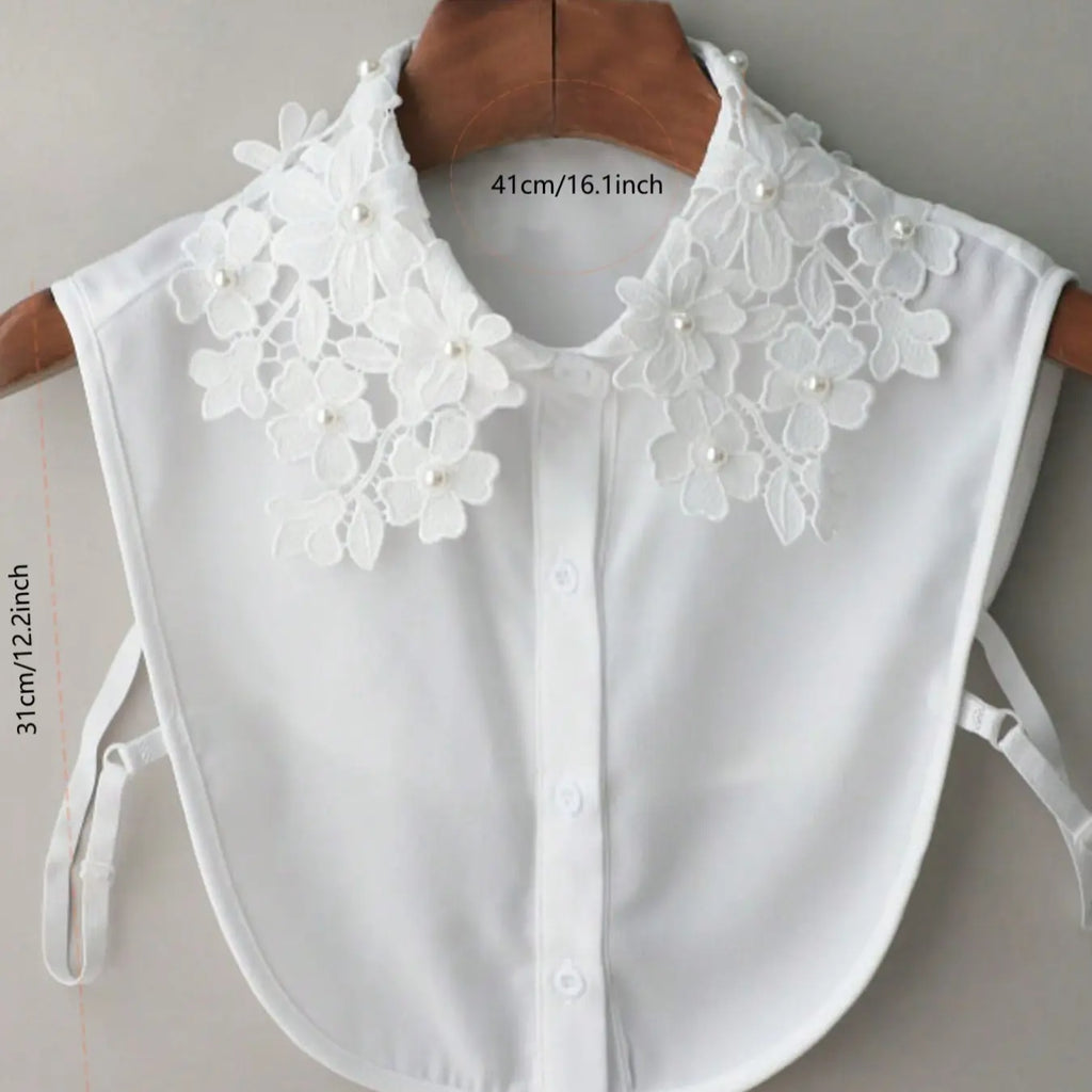 Women's Elegant & Lace Embroidered Detachable Collar, Floral Pattern, Beaded Decor, Versatile Accessory for Winter, Embroidery, Chic