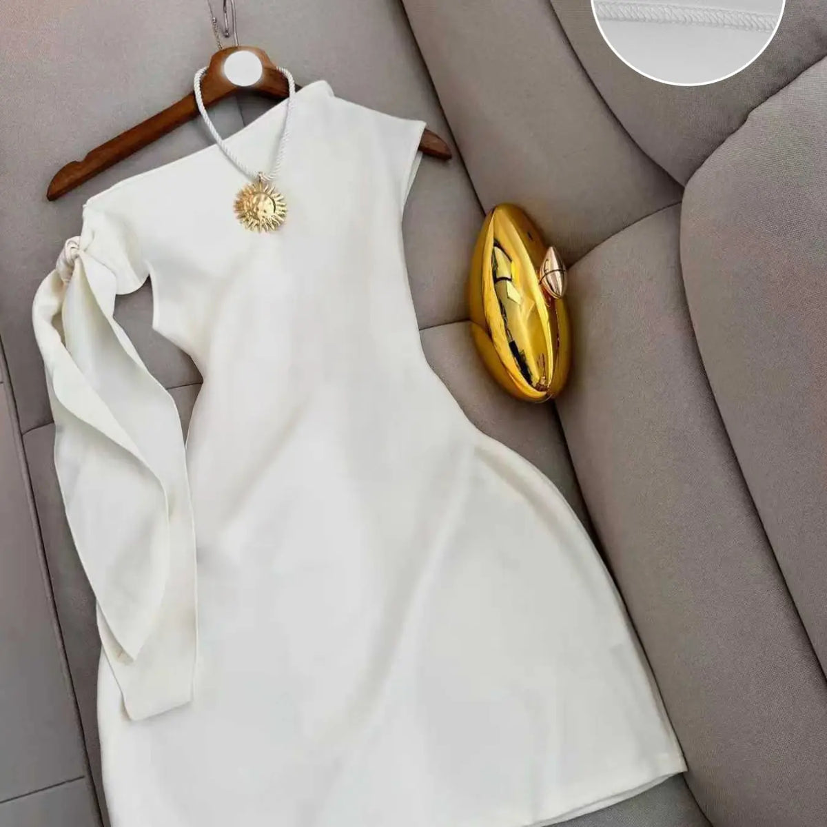 Women's Chic One-Shoulder Knitted Dress with Long Draped Shoulder Ribbon Tie, Slim-Fit Short Evening Cocktail Dress for Dates, Parties and Formal Occasions, Womenswear