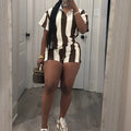 USBOUTIQUE CHIC Women's 2026 Spring Two Piece Set Striped Short Sleeve Top & Drawstring Shorts Casual Outfit for Comfort