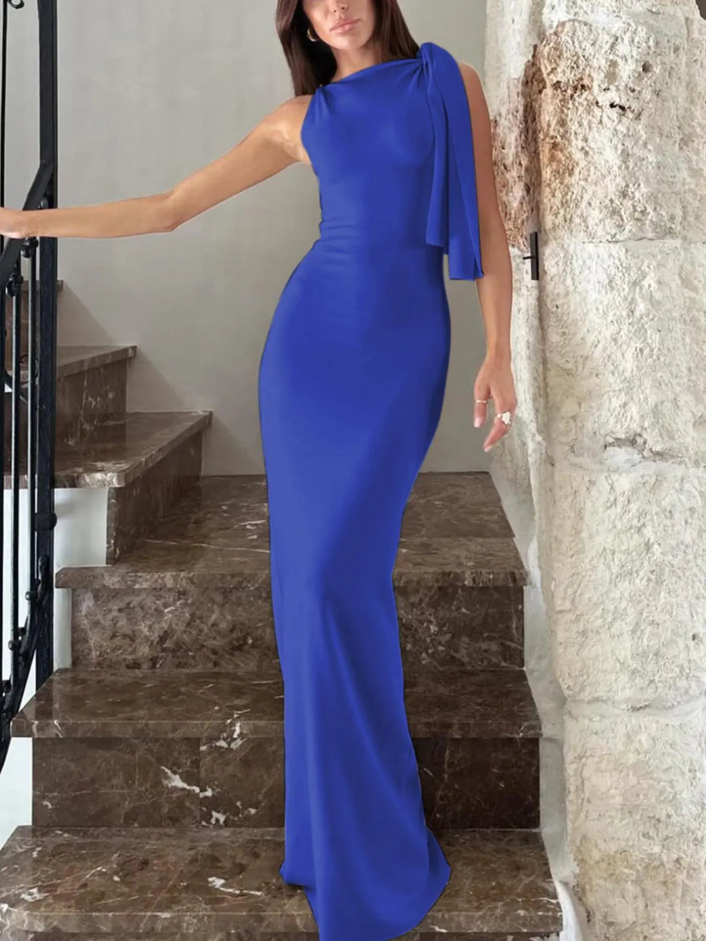 Women's Summer Elegant Solid Color Bodycon Dress, Twist Side Detail, Sleeveless Slim Fit Maxi Dress, Chic Long Dress for Party, Club, Date & Holiday, Dress Up Gown