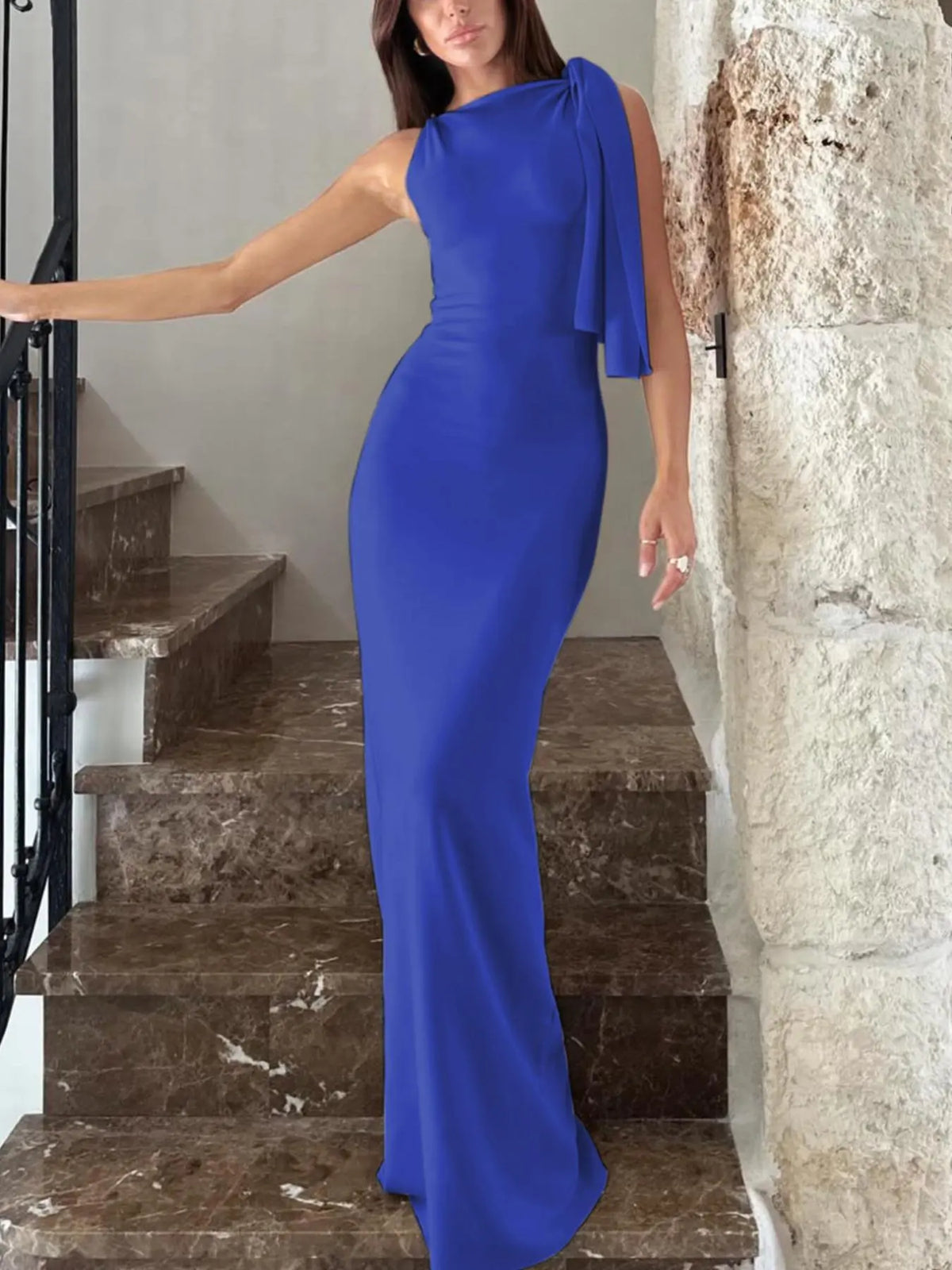 Women's Summer Elegant Solid Color Bodycon Dress, Twist Side Detail, Sleeveless Slim Fit Maxi Dress, Chic Long Dress for Party, Club, Date & Holiday, Dress Up Gown
