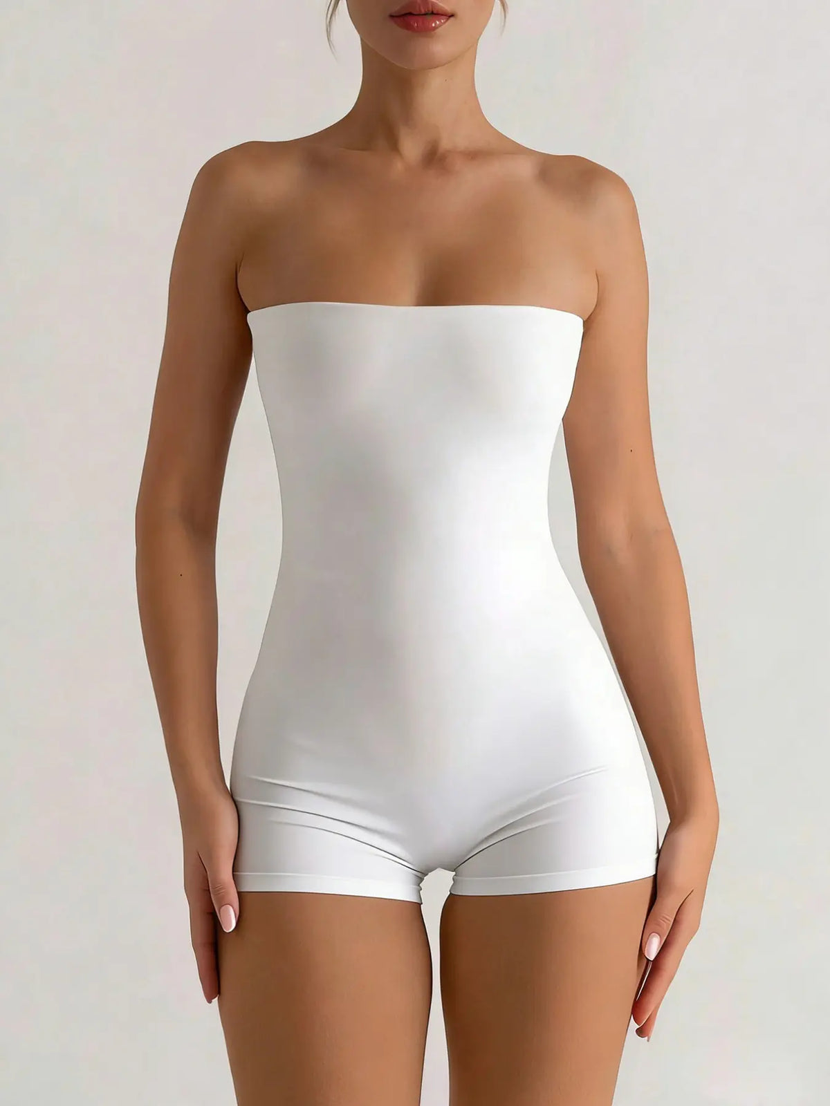 1 Piece Solid-Color Halter Romper Shorts Jumpsuits Rompers, Casual Slim-Fit Sleeveless Fitted Outfit, Women's Clothing, Comfortable, Stylish and Minimalist Womenswear