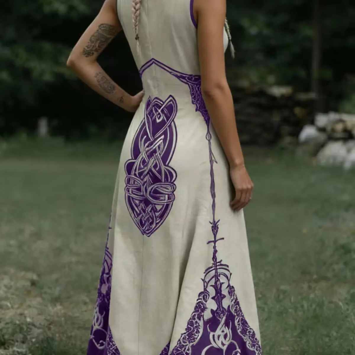 Vintage Celtic Knot Long Dress, Boho Sleeveless V Neck Gown, Loose-Fitting All over Print, Larp Renaissance Festival, Bohemian Women, Bohemian Romantic Dress