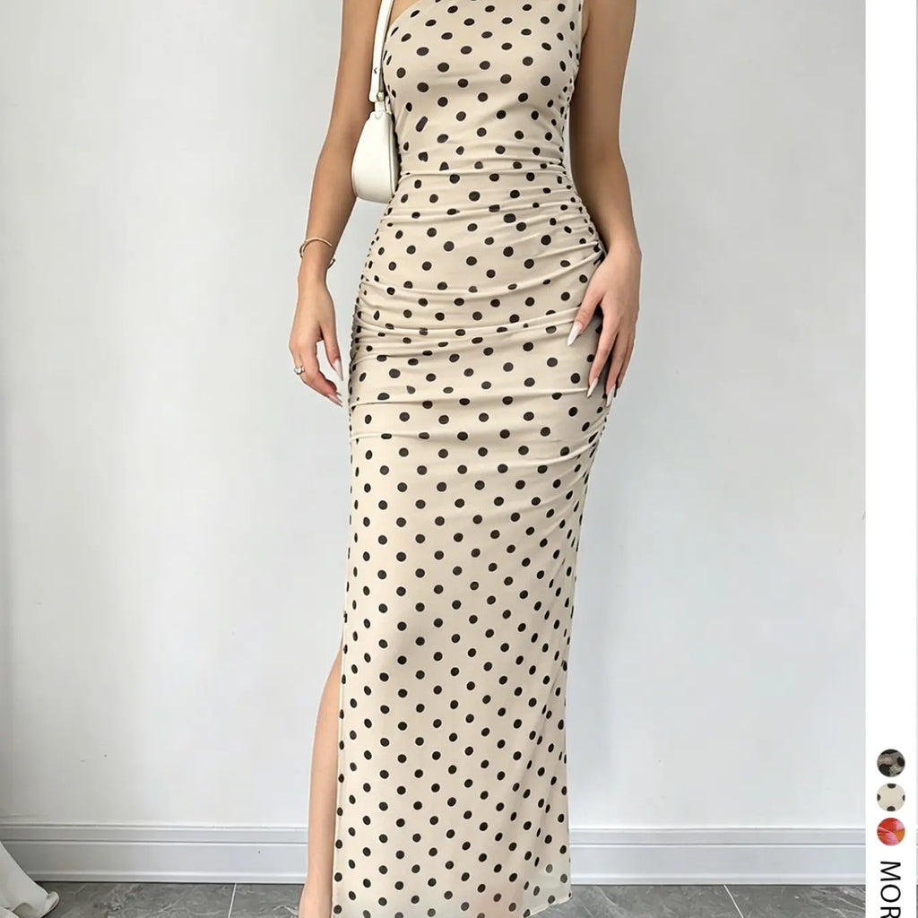 Women's Graphic Print Asymmetrical Neck Dress, Elegant Slim Sleeveless Split Dress Formal Wear for Party, Holiday and Wedding Guest, Ladies Summer Clothes