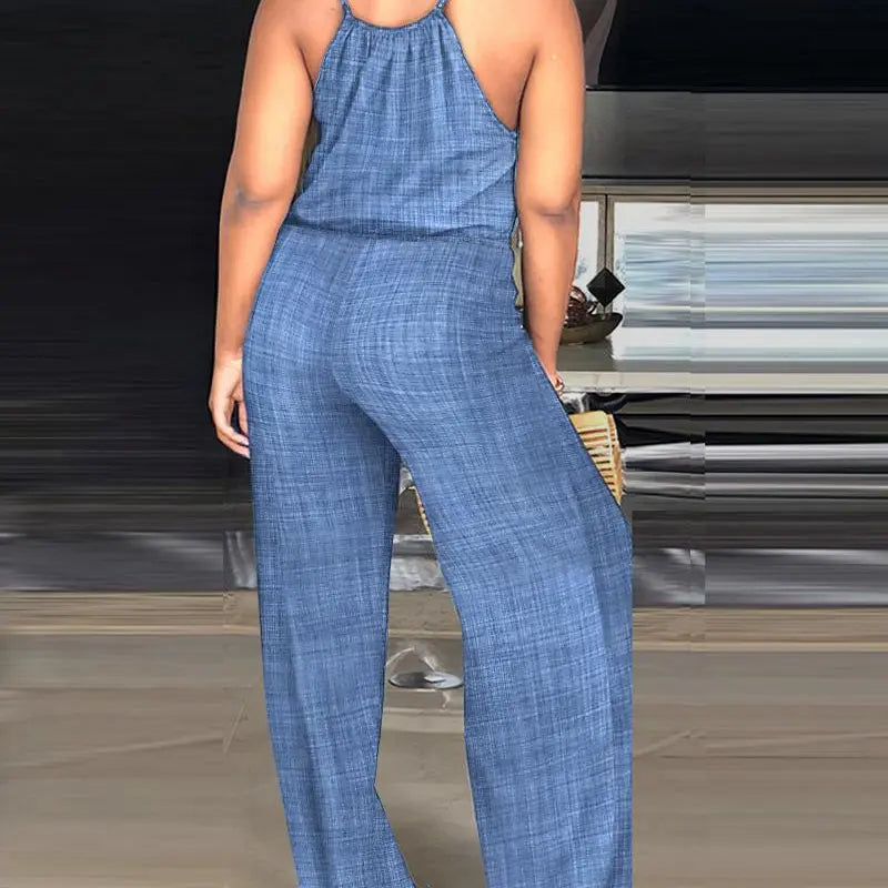 CHICME Lady's Basic Fit Sleeveless Polyester Jumpsuit - Overalls Style with Adjustable Straps and Drawstring for Day Trips, Everyday Wear