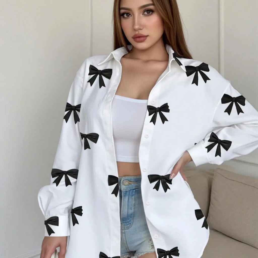 Women's Loose-Fit Long Sleeve Shirt Blouses, Womenswear, Casual Everyday Knit Fabric Top for Spring & Fall, Comfortable Moderate Thick Material Design