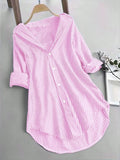 Spring & Summer Women's Striped Long Sleeve Shirt, Casual Versatile Commute Medium-Length Blouse with Buttons, Fashionable Daily Wear Top, Button Front Top
