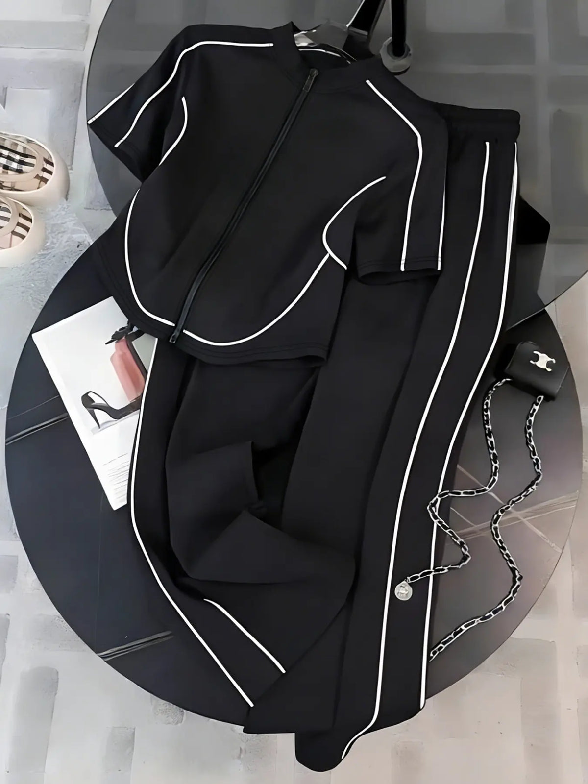 Women's Spring Summer Casual Set Two-Piece Slim Fit Zipper Top & Long Pants, Perfect for Daily Wear, Outdoor, Formal & Casual Suits, Clothing Sets