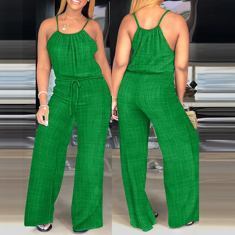 CHICME Lady's Basic Fit Sleeveless Polyester Jumpsuit - Overalls Style with Adjustable Straps and Drawstring for Day Trips, Everyday Wear