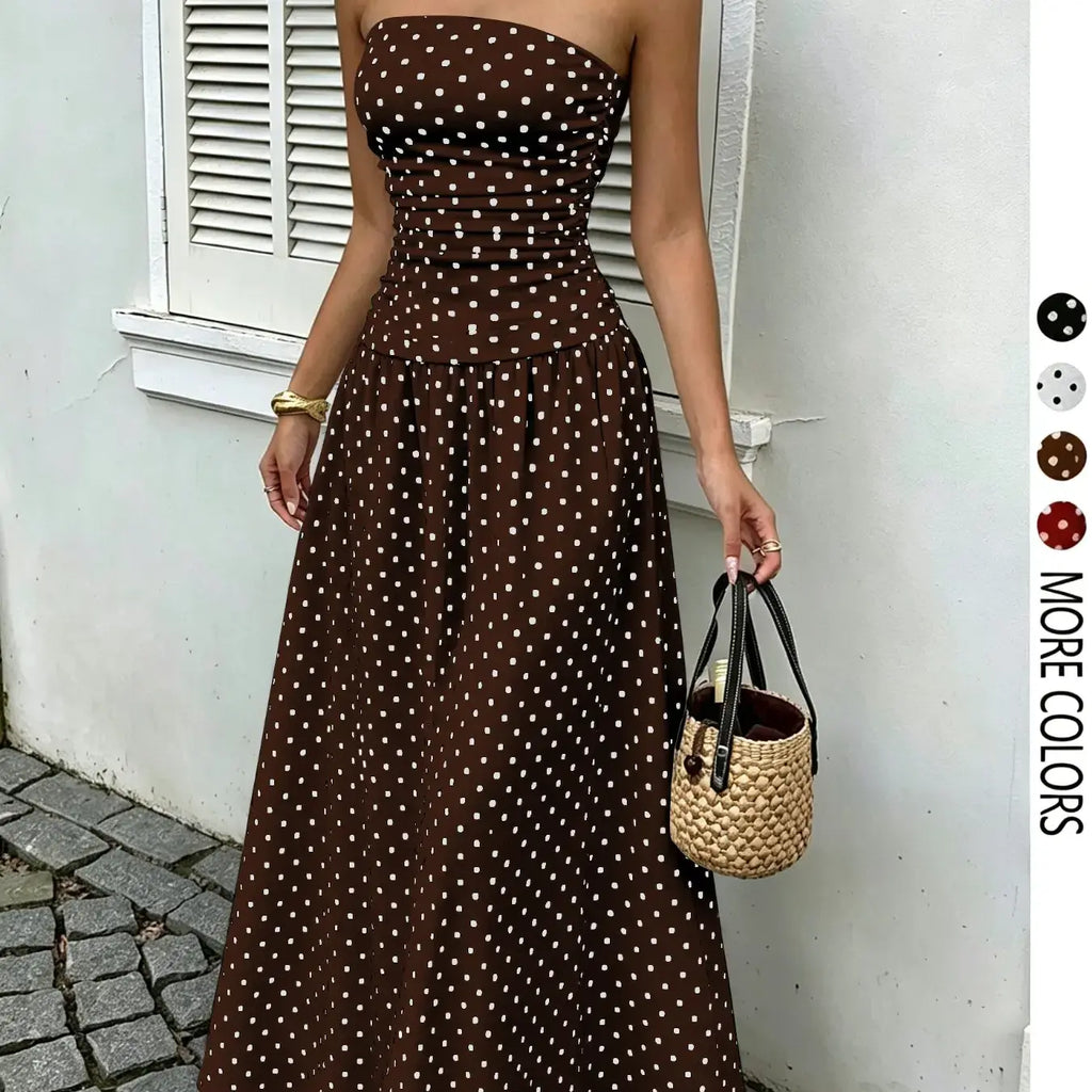 Women's Elegant Chic Fashion Polka Dot Strapless Dress, Elegant Formal Style Stylish Sleeveless Maxi Dress for Parties and Casual Wear Womenswear, Elegant Evening Dress, Formal Dress, Dresses for Party