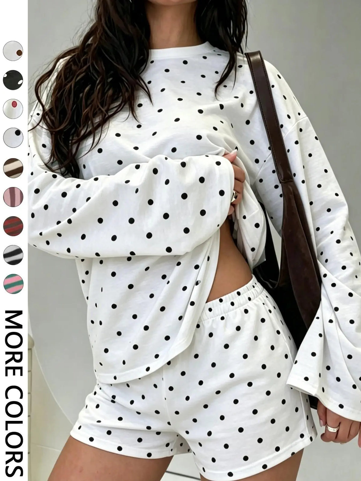 Valentine's Day Women's Casual Striped Long Sleeve Top & Shorts Set, Loose Fit, All Season, Comfortable Travel Clothing for Daily Wear, Two Pieces Outfits