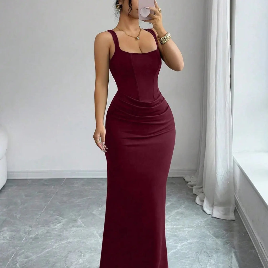 Women's Summer Fashion Strapless Dress, Elegant Sleeveless Fitted Long Dress, Slim Fitting Gown, Slimming Party Gown, Perfect for Daily Wear