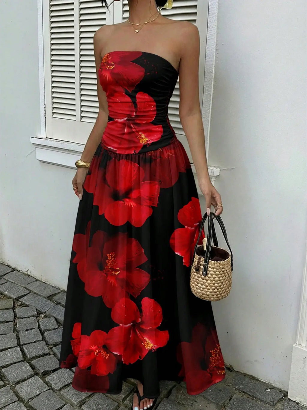Women's Elegant Chic Fashion Polka Dot Strapless Dress, Elegant Formal Style Stylish Sleeveless Maxi Dress for Parties and Casual Wear Womenswear, Elegant Evening Dress, Formal Dress, Dresses for Party