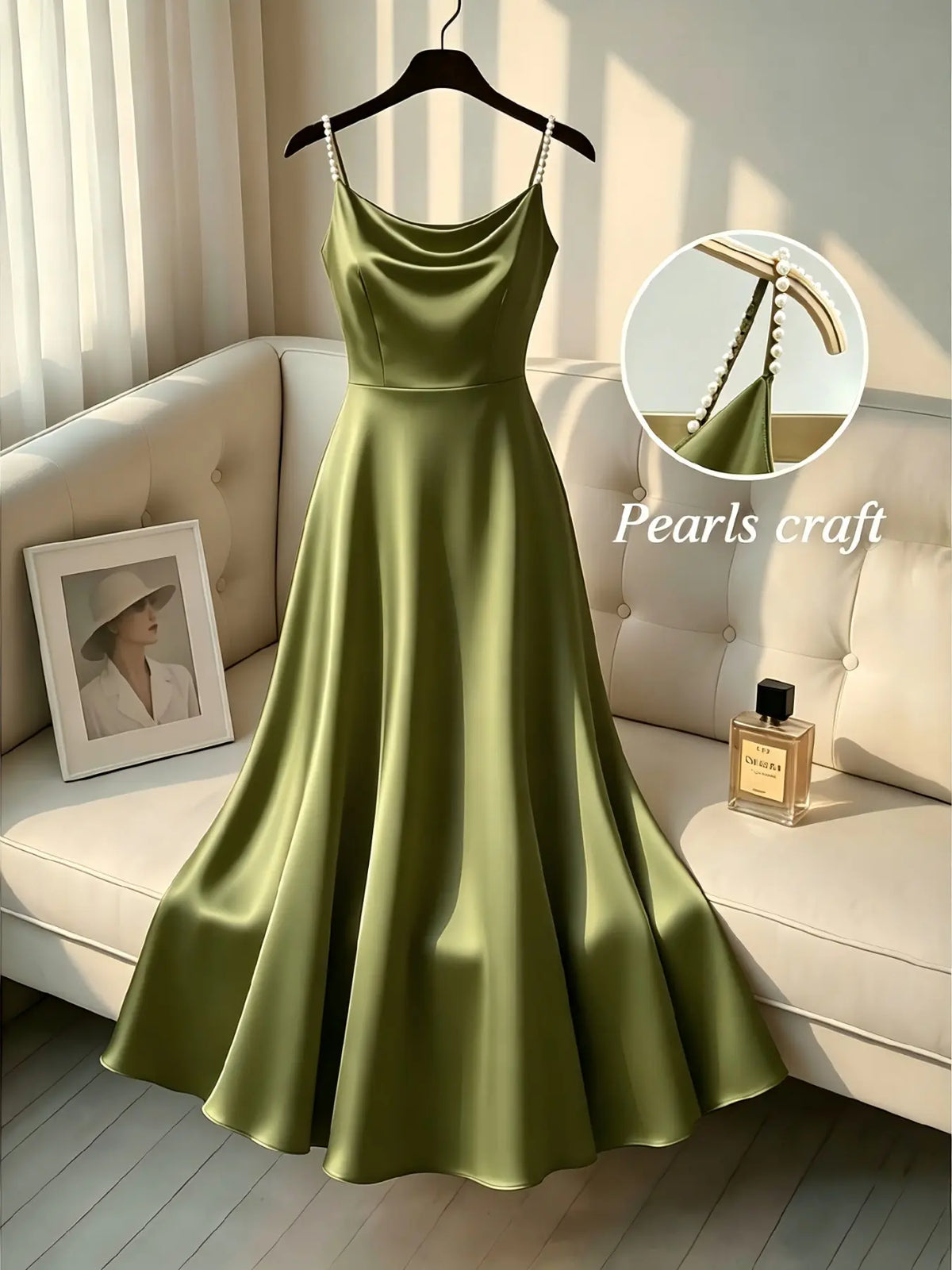 Elegant Satin Dress for Women, Handmade Beaded Strapless Formal Evening Gown, Waist Cinched Design, Pure Color Luxury Fashion
