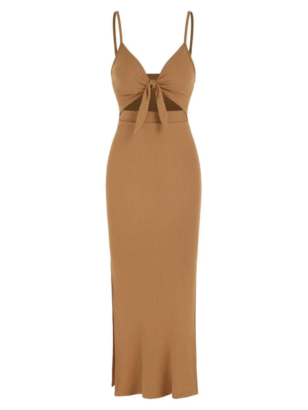 Women's Plain Cut Out Knot Front Split Thigh Bodycon Long Dress, Spaghetti Strap Sleeveless, Summer Clothes Women, Solid Cami Dress, Ladies Casual Summer Evening Party Nightclub Dress