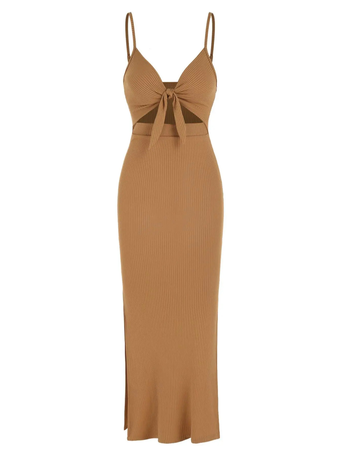 Women's Plain Cut Out Knot Front Split Thigh Bodycon Long Dress, Spaghetti Strap Sleeveless, Summer Clothes Women, Solid Cami Dress, Ladies Casual Summer Evening Party Nightclub Dress