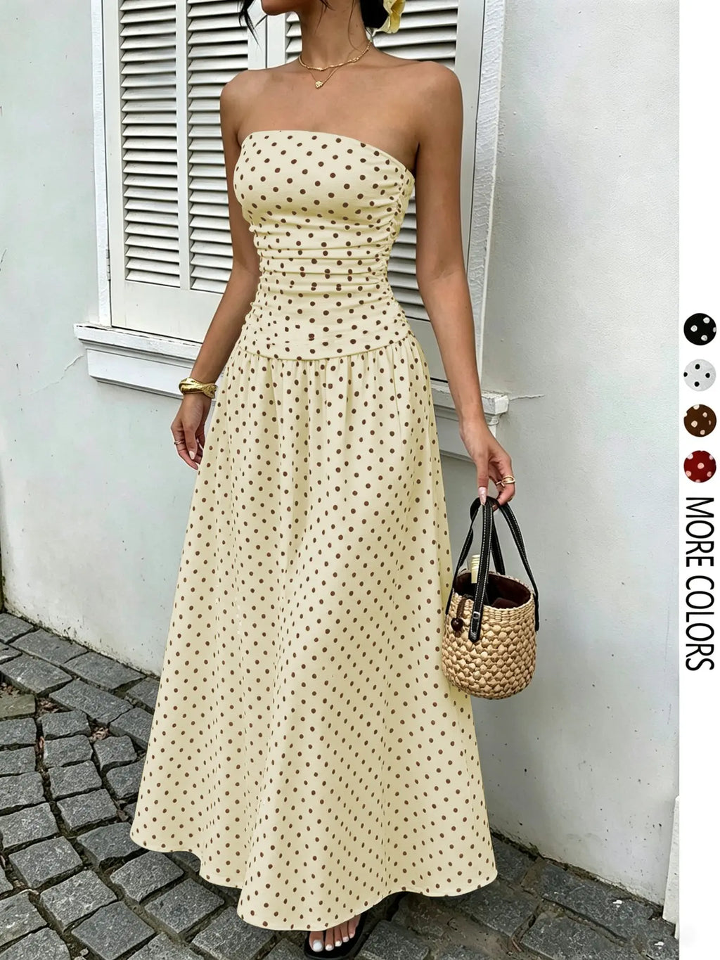 Women's Elegant Chic Fashion Polka Dot Strapless Dress, Elegant Formal Style Stylish Sleeveless Maxi Dress for Parties and Casual Wear Womenswear, Elegant Evening Dress, Formal Dress, Dresses for Party