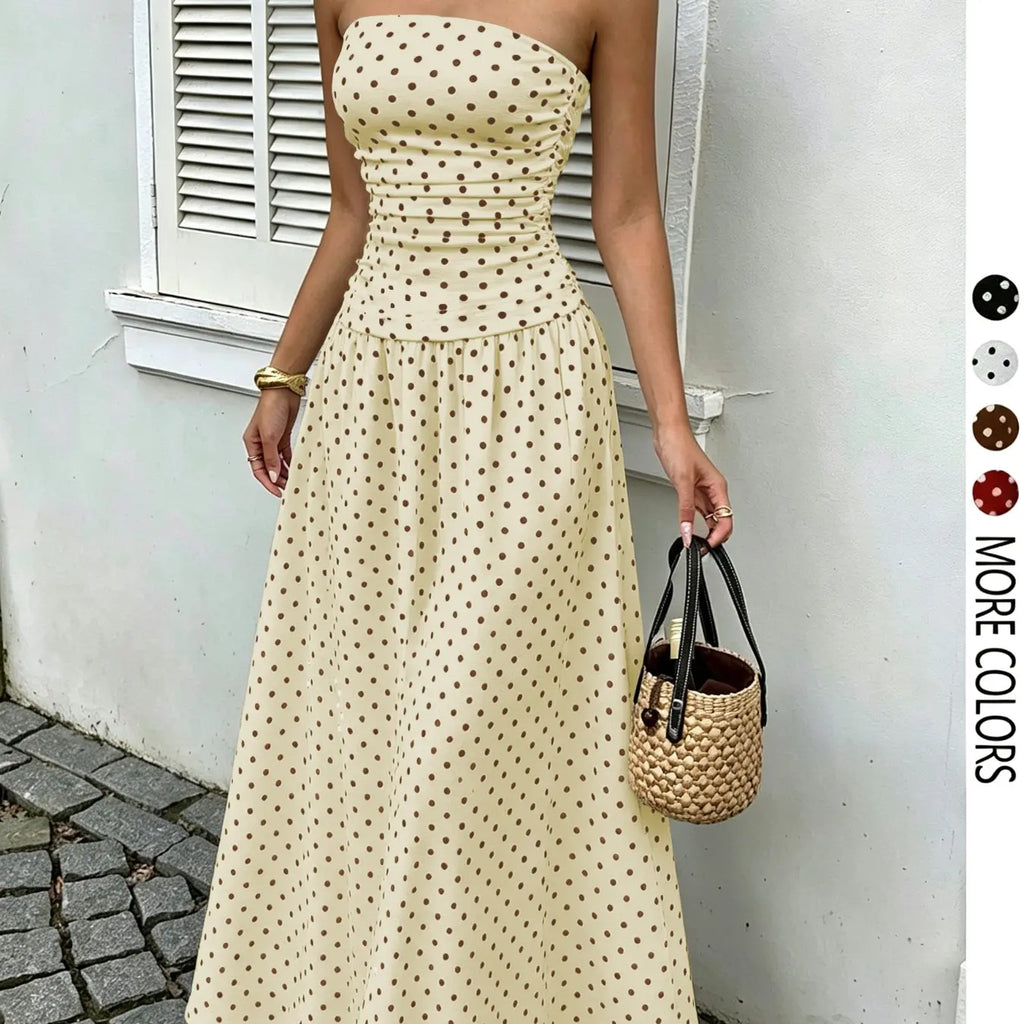 Women's Elegant Chic Fashion Polka Dot Strapless Dress, Elegant Formal Style Stylish Sleeveless Maxi Dress for Parties and Casual Wear Womenswear, Elegant Evening Dress, Formal Dress, Dresses for Party