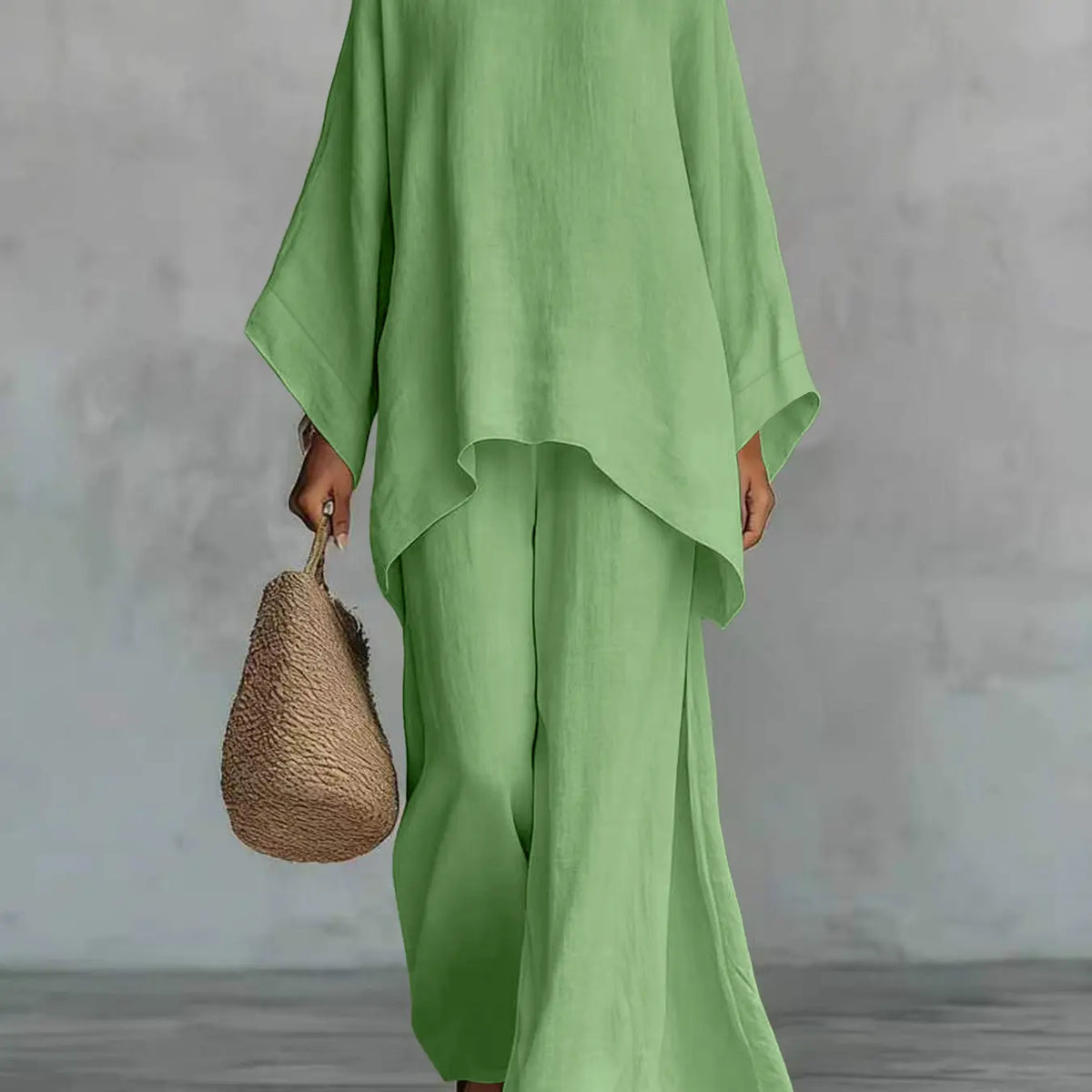 New Women's Simple Solid Loose-Fit Long Sleeve Blouse and Wide-Leg Pants Set, Baggy, Comfortable Casual Outfit, Perfect for Daily Wear, Stylish, Trendy and Elegance Two-Piece Set