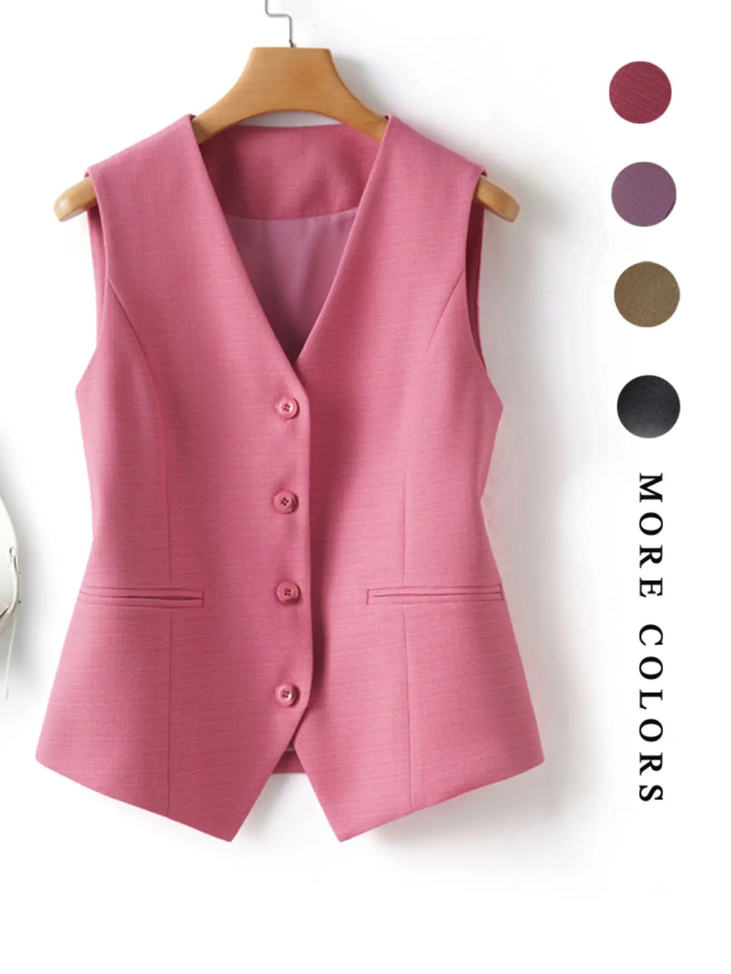 Women's V-Neck Button Gilet, Button Front Vest, Short Elegant Vest for Spring & Fall, Casual Plain Surface Outerwear, Fashionable Slim Fit Top