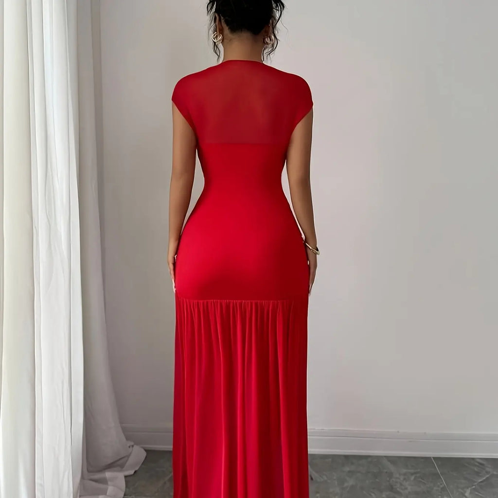 Women's Dress, Summer High-Neck Dot Casual Dress, Elegant Slim-Fit Party Dress, for Daily Wear and Evening Parties, Womenswear