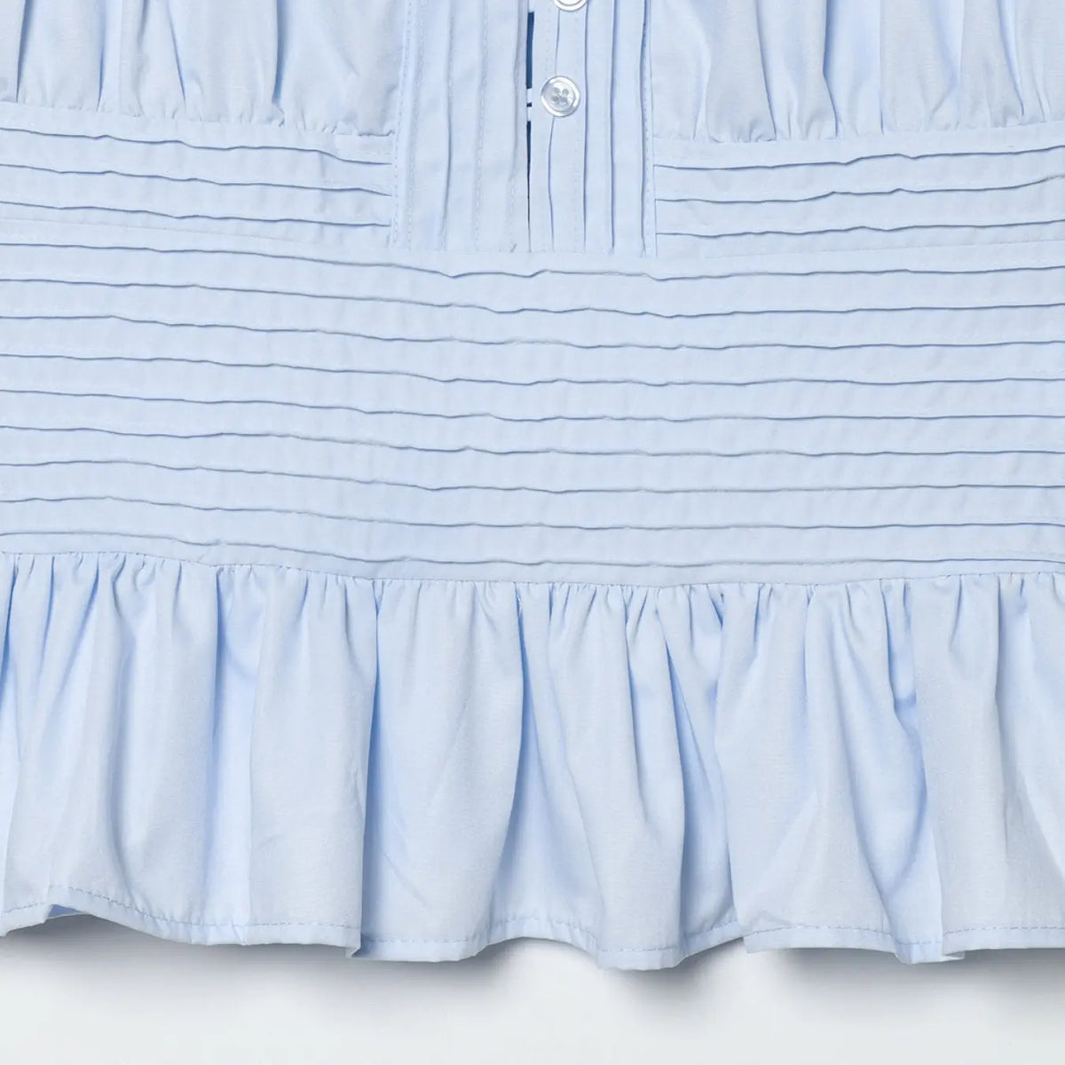 Women's Light Blue Puff Sleeve Peplum Blouse, Front Button Detail, Pleated Chest, Elastic Waist, Ruffled Hem, Soft Breathable Fabric, Coquette Aesthetic, Casual Elegant Ruffle, Slim Fit for Casual Daily Wear and Office, Casual Shirts, Button Closure Top