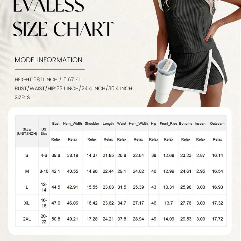 EVALESS Women's 2-Piece Sets Casual Crewneck Ribbed Sleeveless Knit Top & Split Lined Skirt Two Pieces Soft Matching Set Basic Summer Outfits 2026 WOmenswear SummerVibes  Deals For You Days summer outfits High Waisted Style Clothes Elastic Athletic Suits