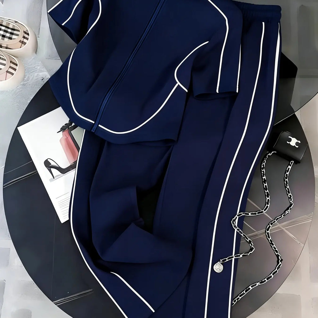 Women's Spring Summer Casual Set Two-Piece Slim Fit Zipper Top & Long Pants, Perfect for Daily Wear, Outdoor, Formal & Casual Suits, Clothing Sets