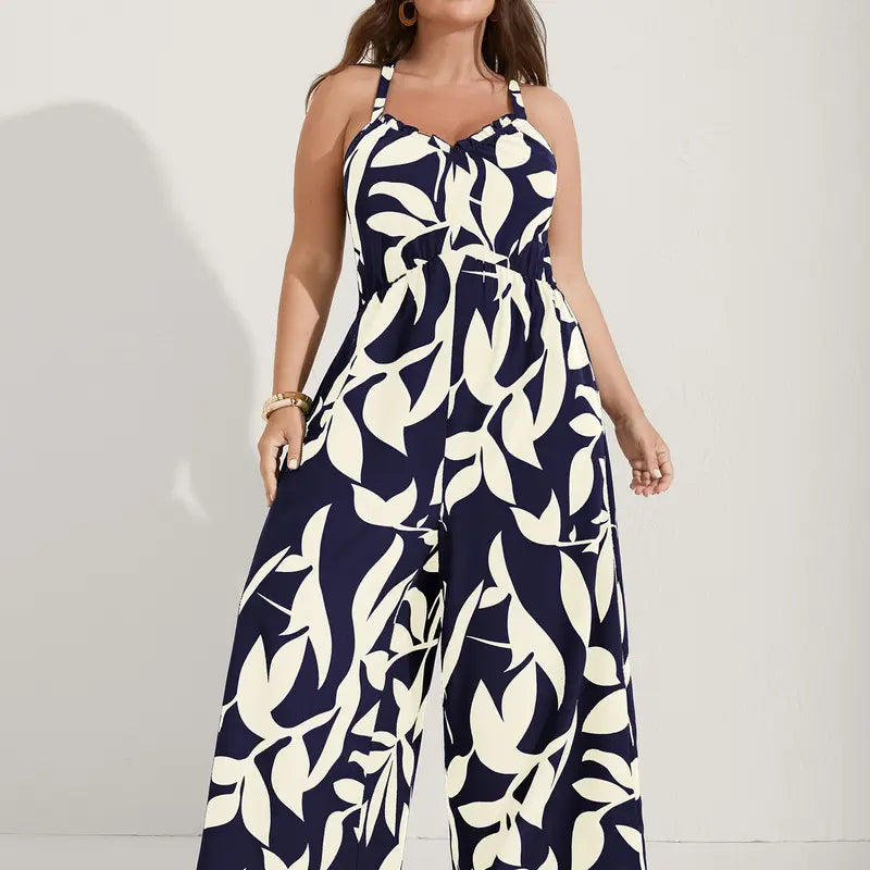 BloomChic Women's Plus Size Boho Wide Leg Jumpsuit - Plus Size Fashion, Overalls for Women, Geometric Print, Sleeveless V-Neck, Lightweight Wide Pants, Pockets, Casual Summer Vacation Outfit [M-6X]