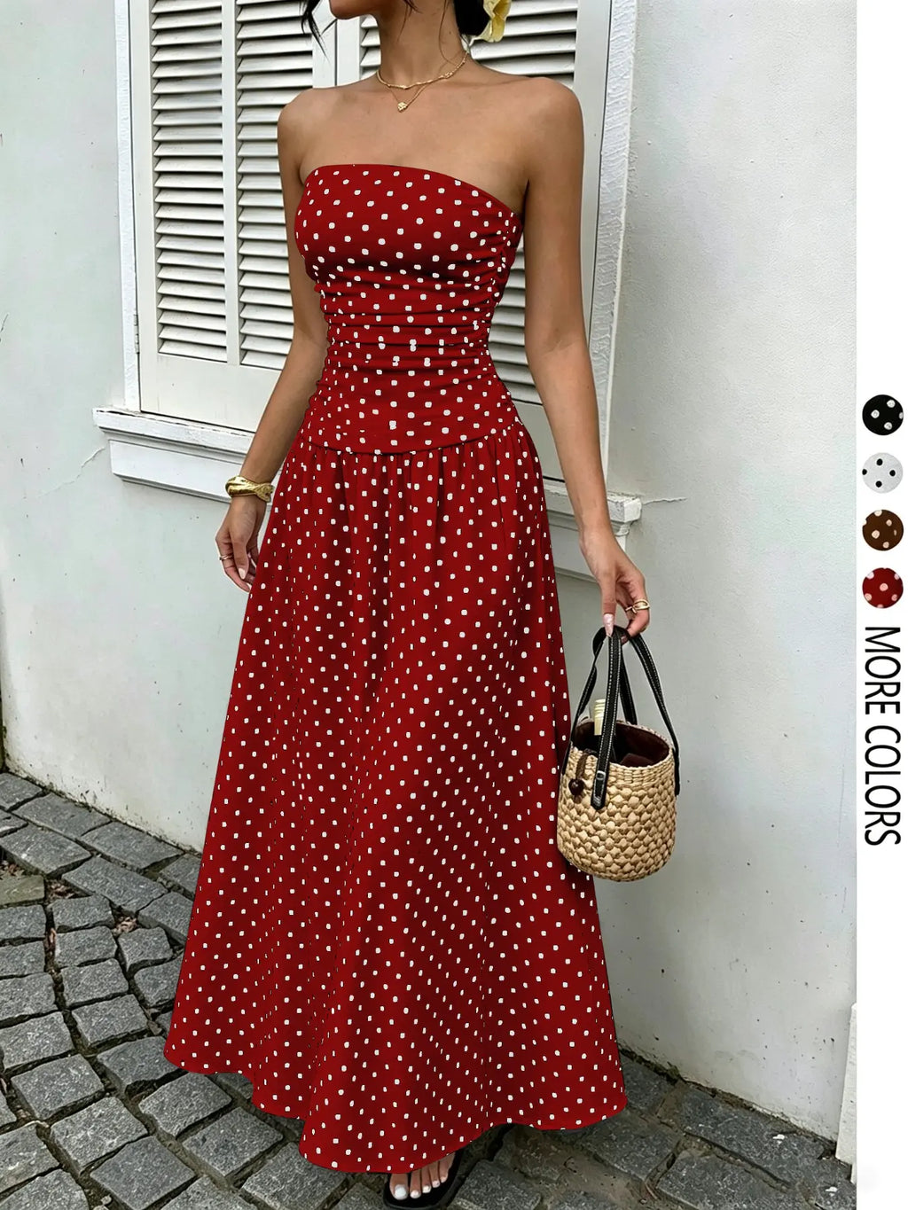 Women's Elegant Chic Fashion Polka Dot Strapless Dress, Elegant Formal Style Stylish Sleeveless Maxi Dress for Parties and Casual Wear Womenswear, Elegant Evening Dress, Formal Dress, Dresses for Party