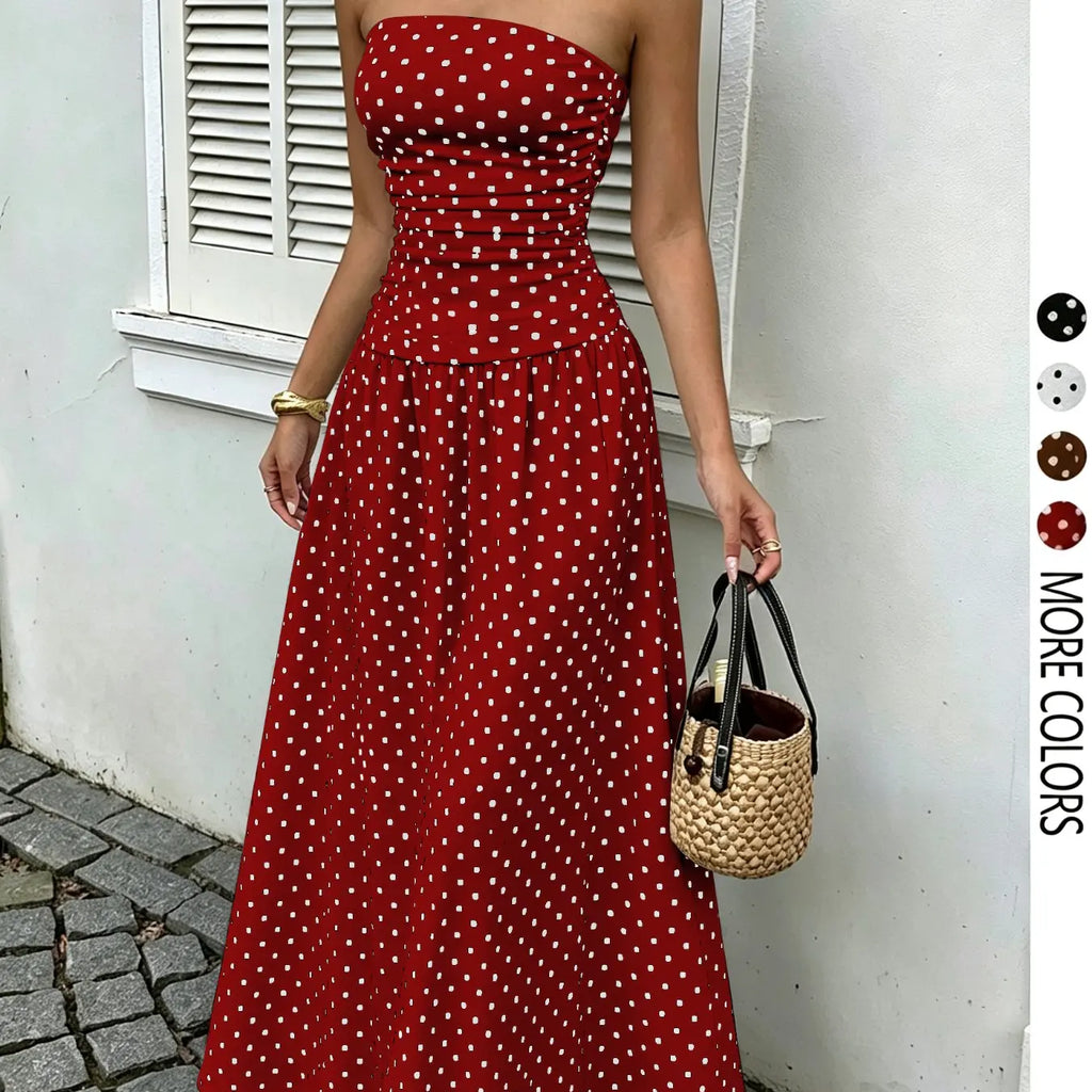 Women's Elegant Chic Fashion Polka Dot Strapless Dress, Elegant Formal Style Stylish Sleeveless Maxi Dress for Parties and Casual Wear Womenswear, Elegant Evening Dress, Formal Dress, Dresses for Party
