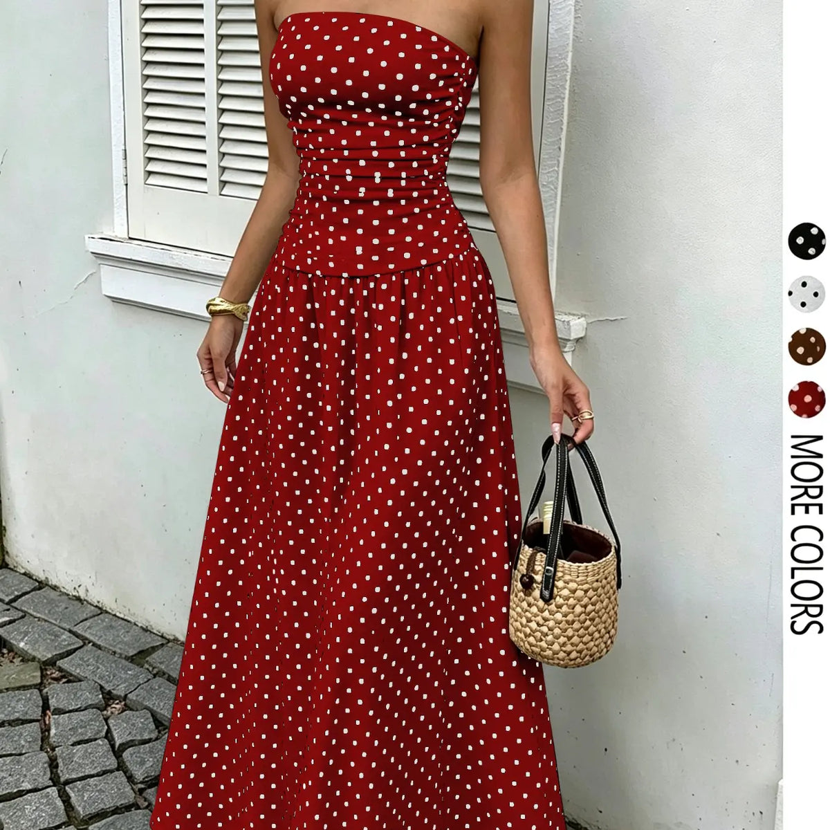 Women's Elegant Chic Fashion Polka Dot Strapless Dress, Elegant Formal Style Stylish Sleeveless Maxi Dress for Parties and Casual Wear Womenswear, Elegant Evening Dress, Formal Dress, Dresses for Party
