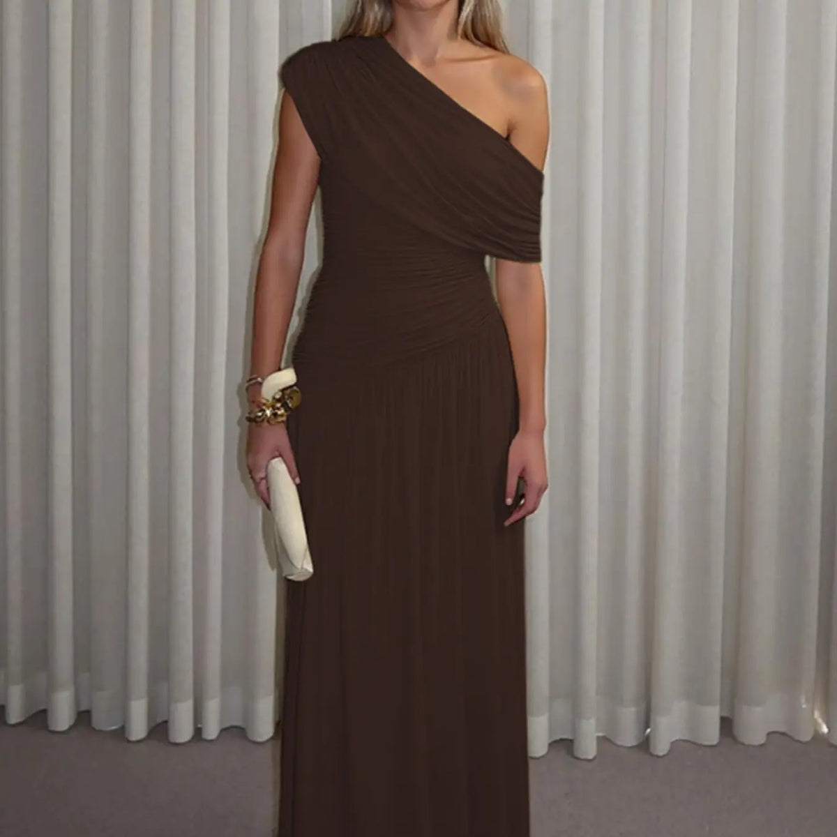 Women's One Shoulder Dress, Elegant Solid Color Dress for Party Club Dating Wear, Ladies Summer Clothes