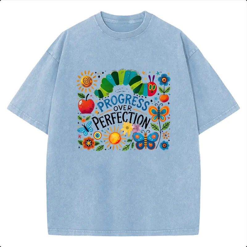 Holafish 2026 Pure Cotton Crewneck Oversized "The caterpillar" Printed Acid Wash T-Shirt Retro Graphic Printed Unisex Fashion Tees Deals For You Days Summer Deals For You Days