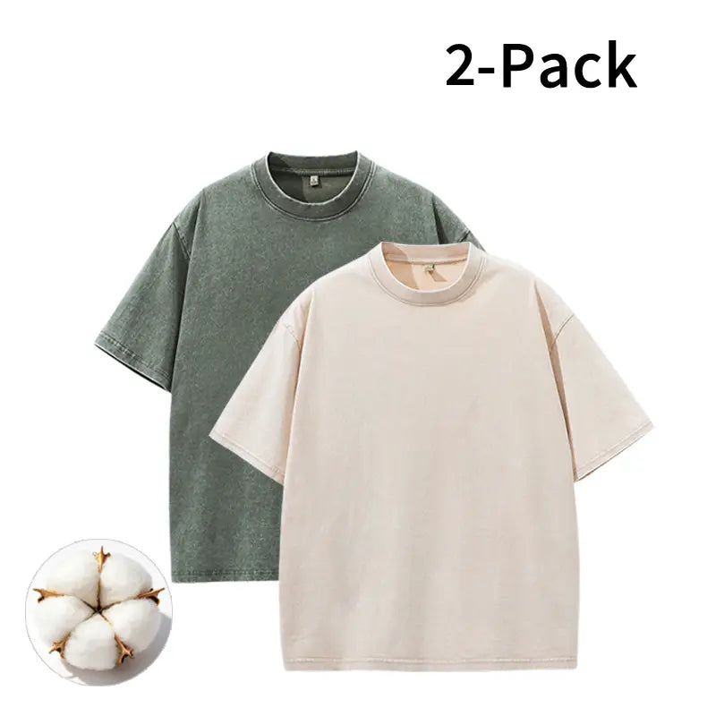 Men's Vintage Washed Cotton Streetwear T-Shirts, 2/4-Pack Oversized Plain Round Neck Bundle Short-Sleeve Tops with Cotton Build for Daily Rotation, Men's T Shirts