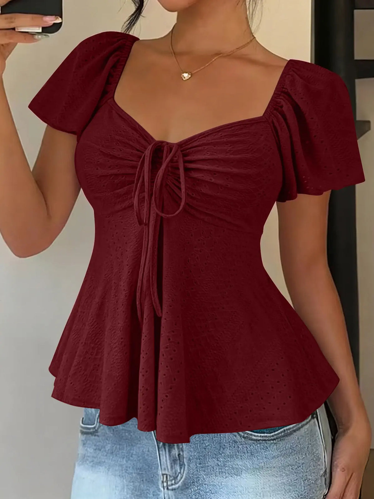 Women's Sweet Cute Style Fashion Breathable Lightweight Short Sleeve Top Boho Loose Blouse for Daily, Everyday Wear, Summer Casual Wear, Comfortable and Stylish Shirts