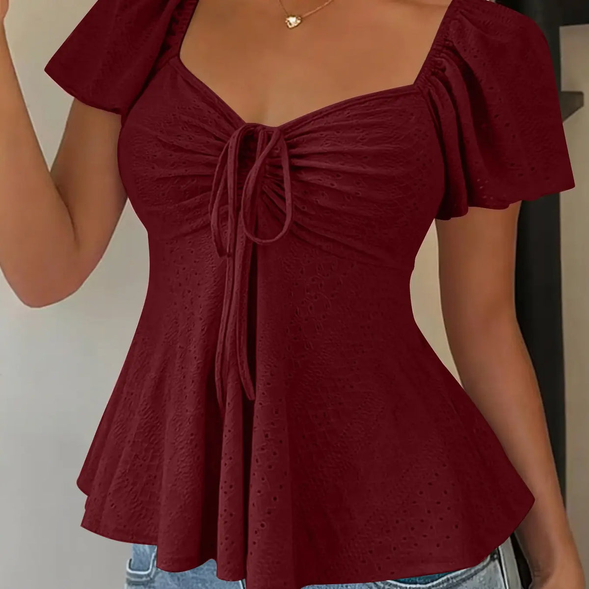 Women's Sweet Cute Style Fashion Breathable Lightweight Short Sleeve Top Boho Loose Blouse for Daily, Everyday Wear, Summer Casual Wear, Comfortable and Stylish Shirts