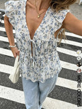 Women's Sleeveless Fitted Shirt Blouse Top Print, Fashionable Breathable For Summer Blouses Shirts Tops
