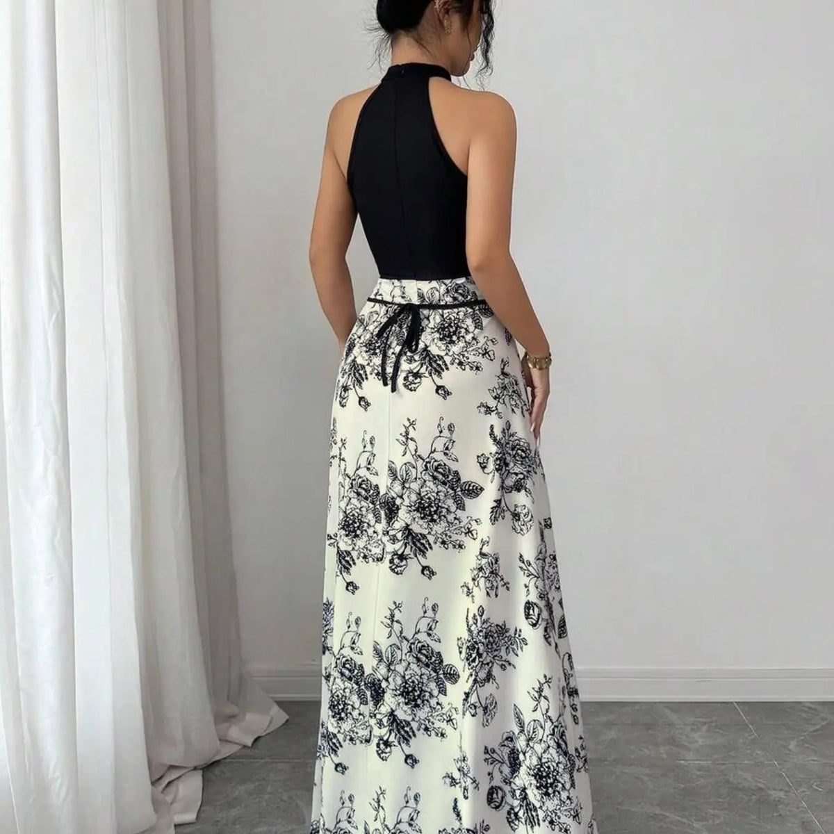 Concert Outfit Dress Women's Casual Feminine Elegant Chic Party Tank Top, Floral Print Patchwork Waist Dress, Medium-Length Sleeveless Summer, Casual Elegant Dresses, Womenswear