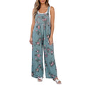 Mntaor Women's Trendy High Waist Wide Leg Denim Jumpsuit Beau Blue Floral Print Pleated Detail Comfortable Stretch Instant Outfit for Vacations Date Nights Work From Home Womenswear Overalls